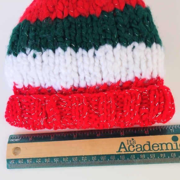 Beanie Baby Toddler Hand Crafted Christmas Hat Knit Red Green White - Picture 9 of 13